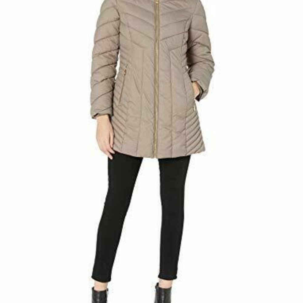 Brand New Anne Klein Women's Chevron Quilting Coat Hood